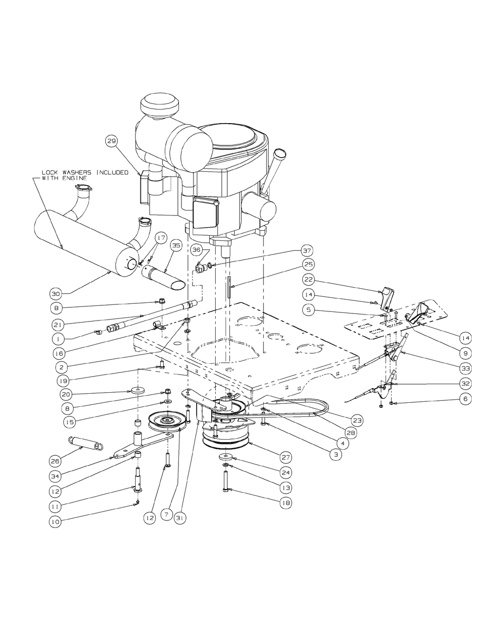 Kawasaki Engine Assembly 37hp Diagram and Parts List for S7237-KW 53AI8DU8050-37HP Cub Cadet Lawn Tractor